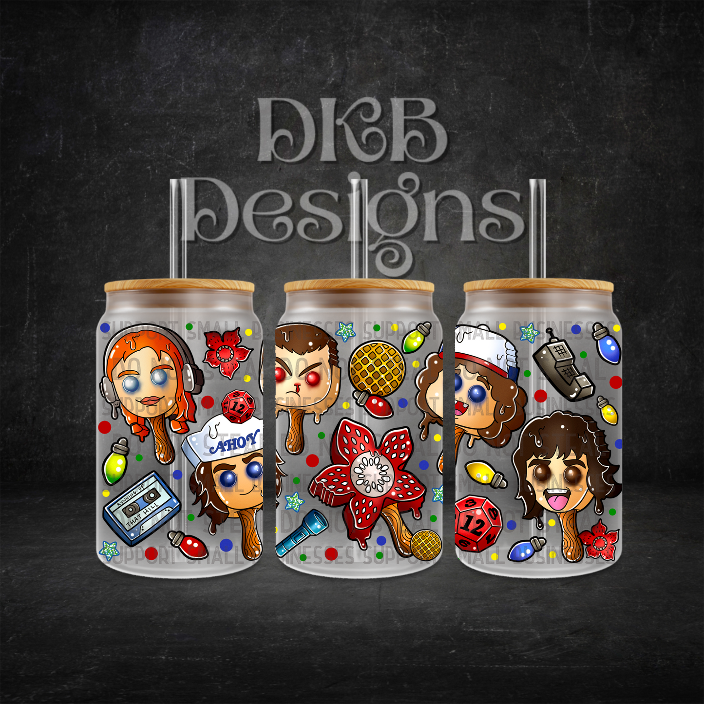 Stranger popsicles 16oz glass can UV DTF