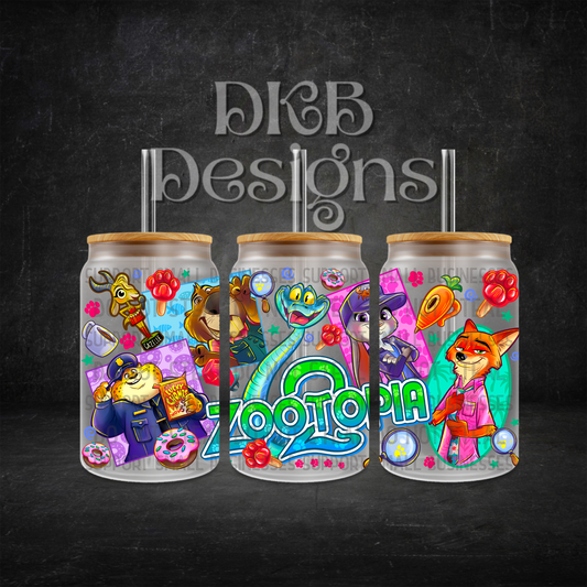 Zoo 2 16oz glass can UV DTF