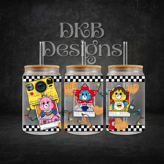 Strange bears 16oz glass can UV DTF