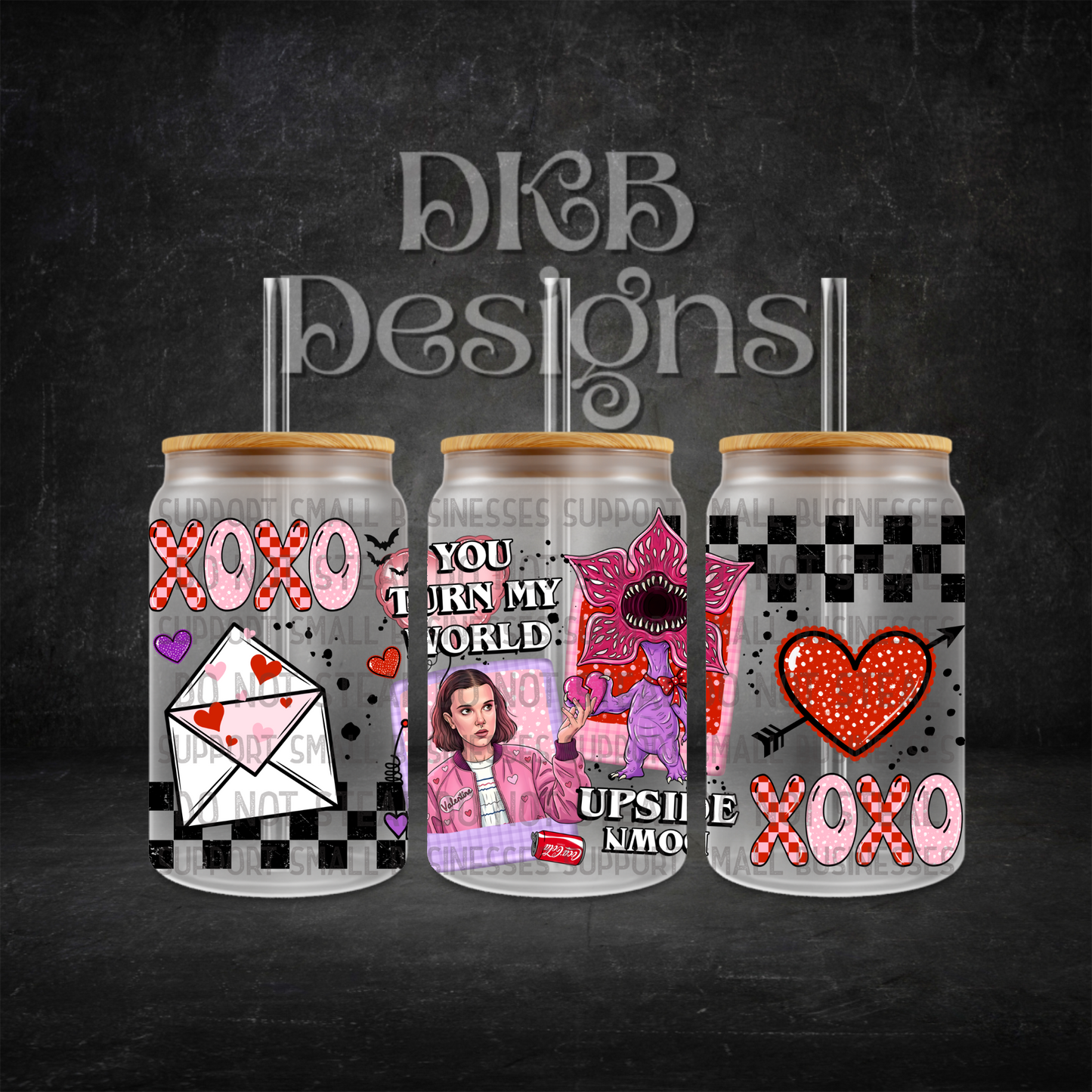 Strange Valentine 16oz glass can UV DTF