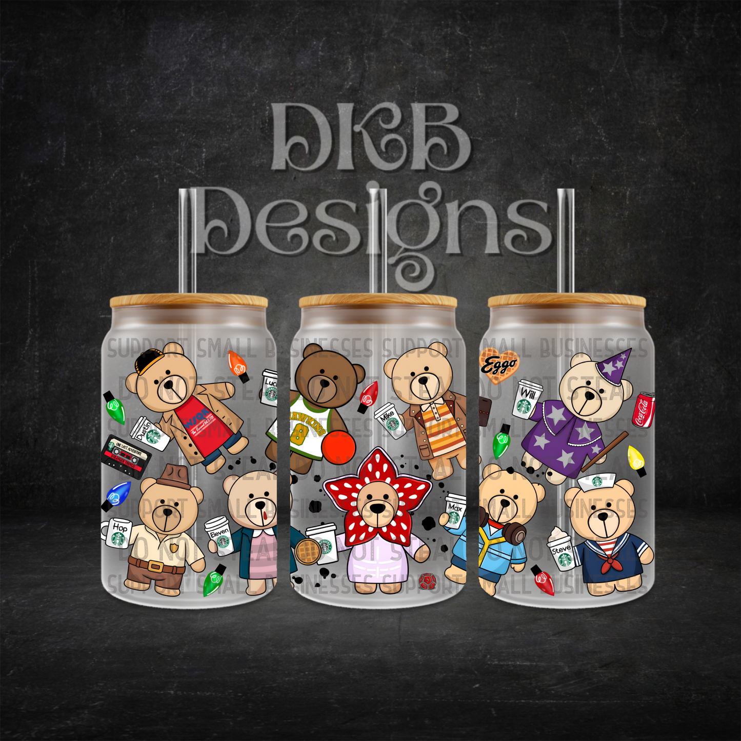 Stranger bears 16oz glass can UV DTF