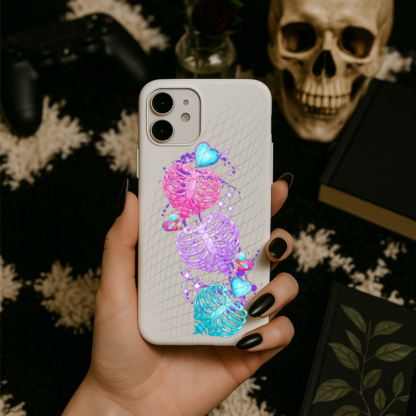 Skelly hearts UV DTF