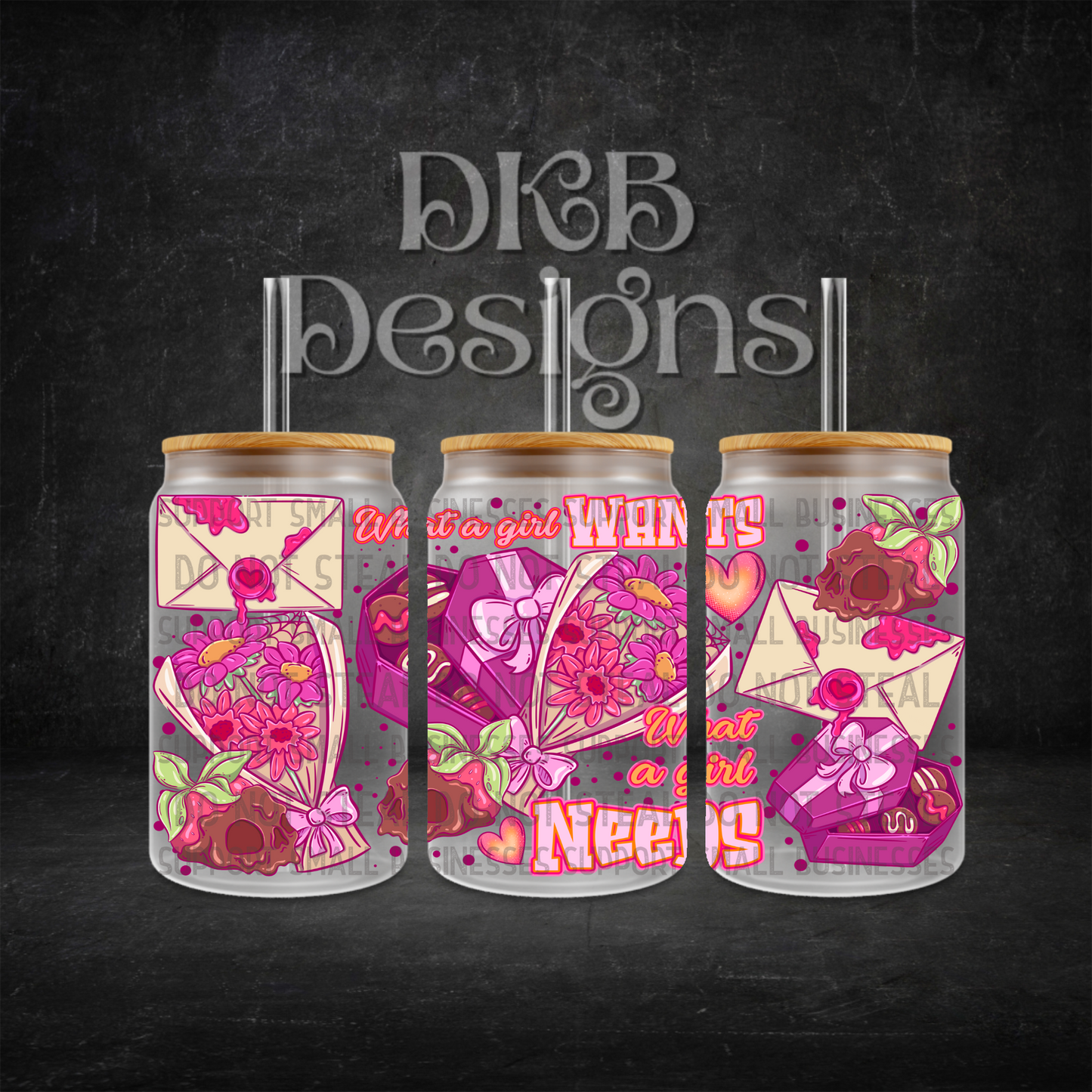 What a girl wants 16oz glass can UV DTF