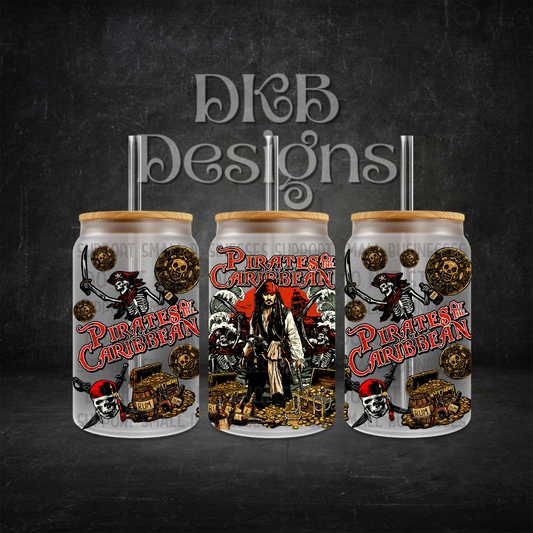 Pirates 16oz glass can UV DTF
