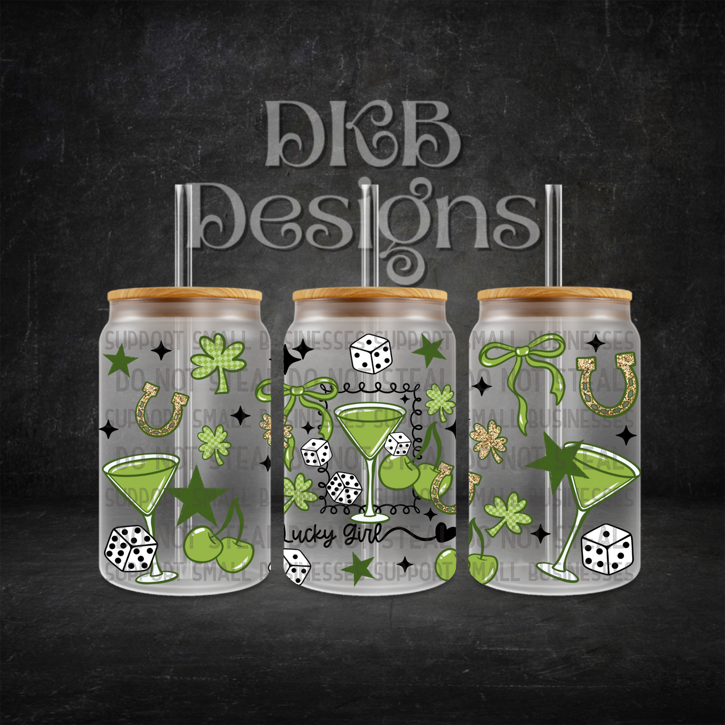 Lucky girl 16oz glass can UV DTF