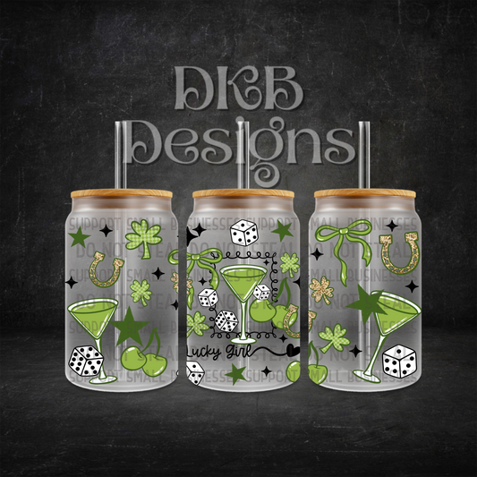 Lucky girl 16oz glass can UV DTF