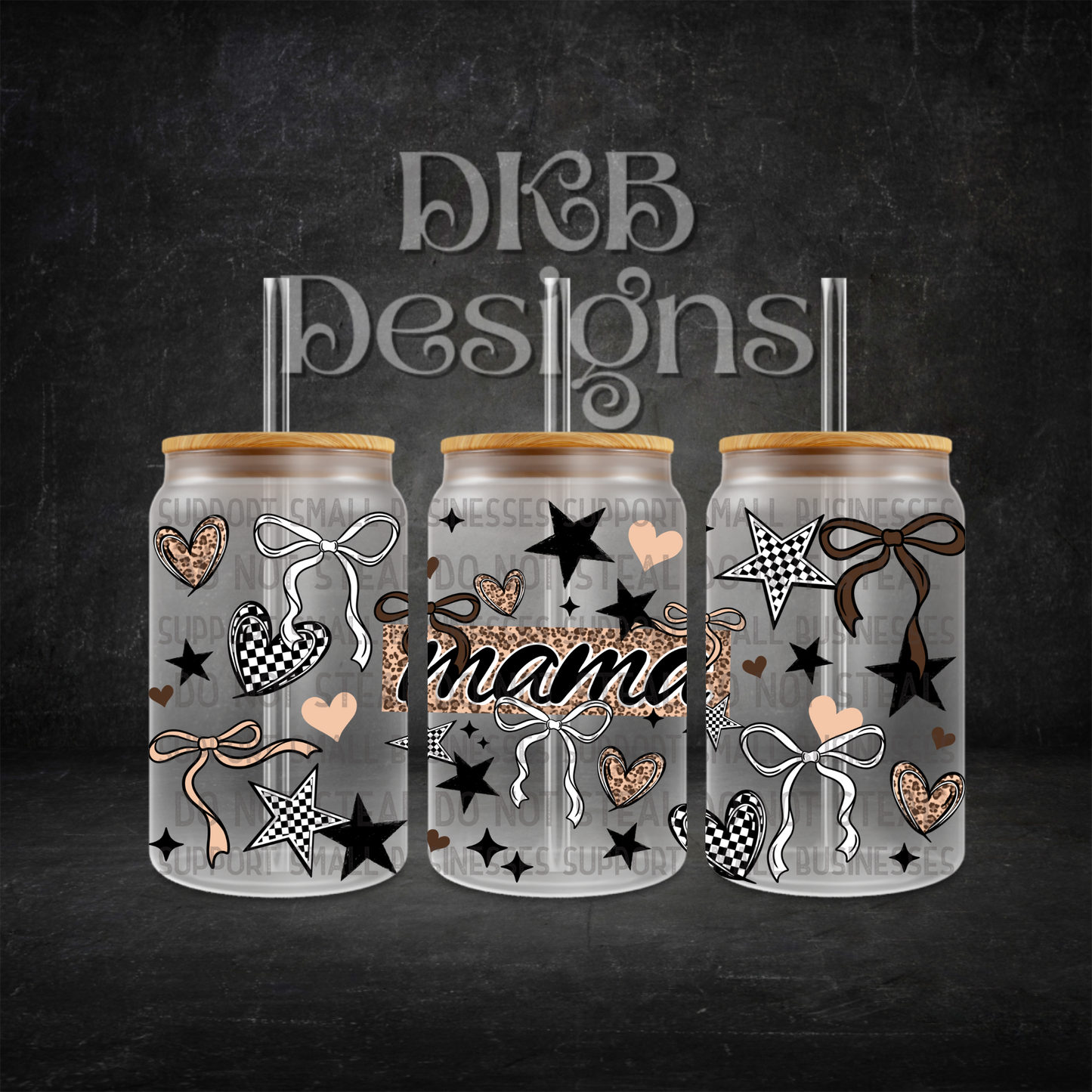 Mama bows and stars 16oz glass can UV DTF