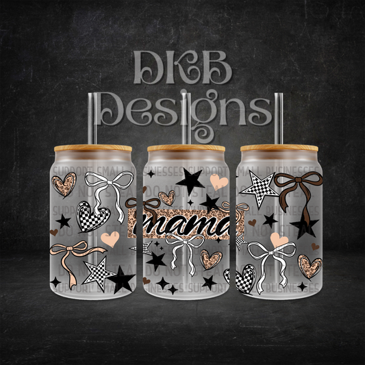 Mama bows and stars 16oz glass can UV DTF