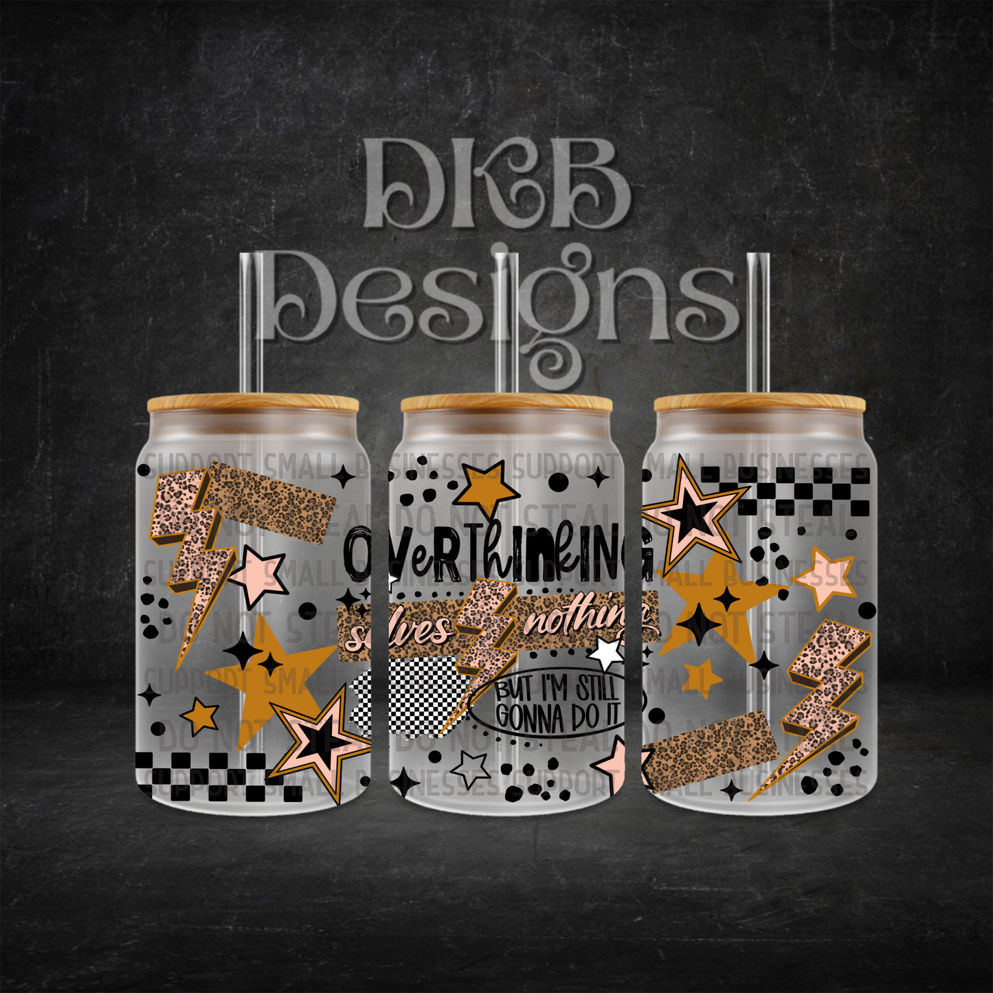 Overthinking 16oz glass can UV DTF