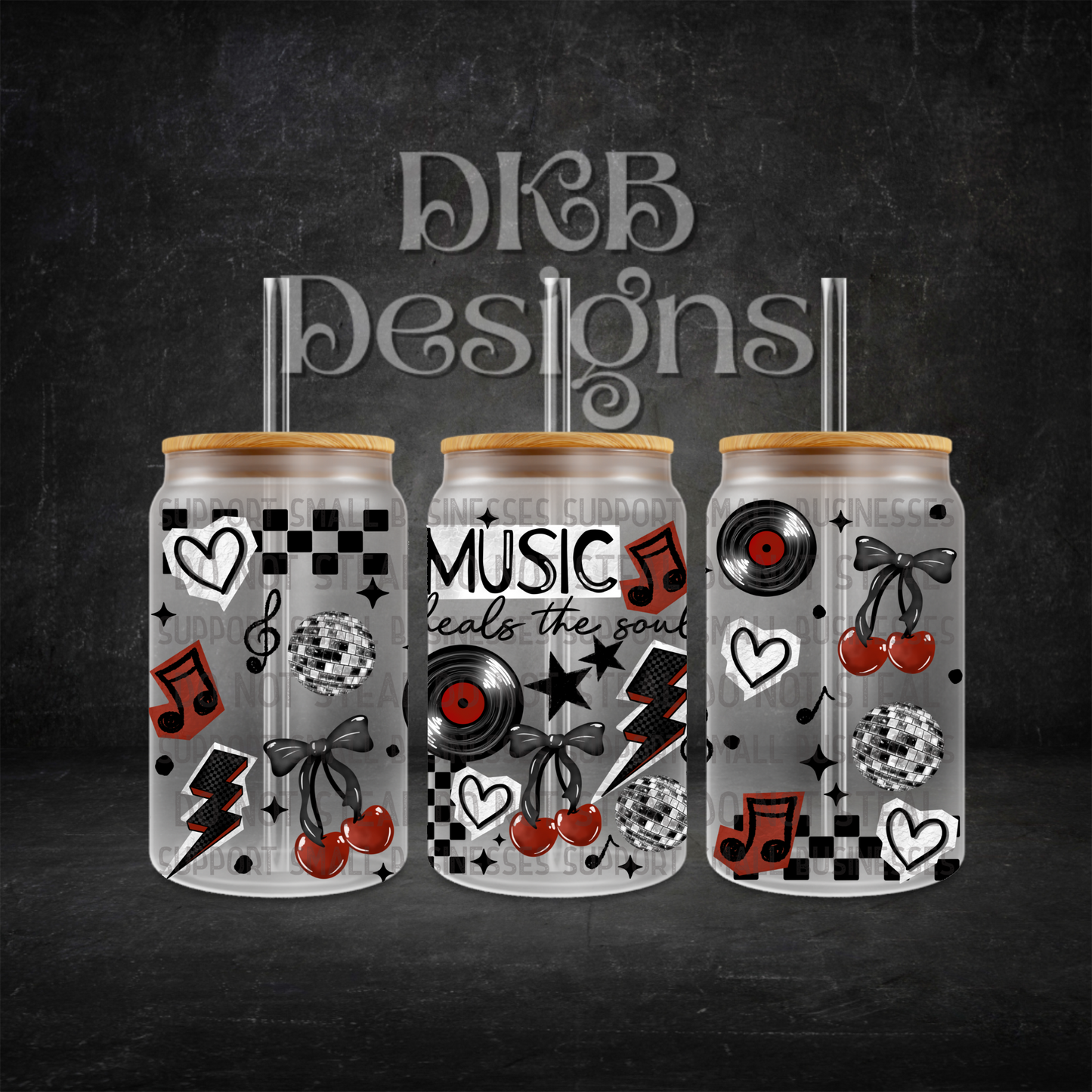 Music heals the soul 16oz glass can UV DTF