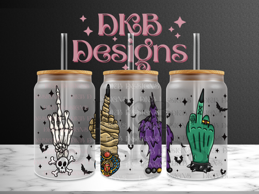 Spooky middle fingers 16oz glass can UV DTF