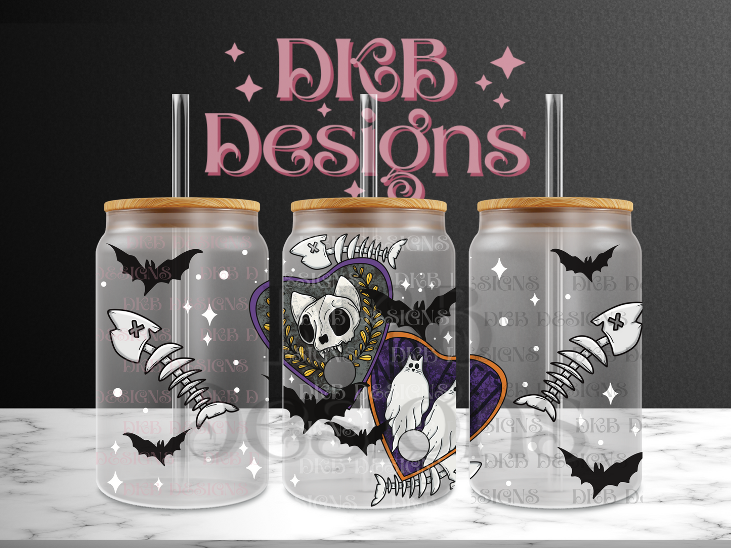 Cats white accents 16oz glass can UV DTF