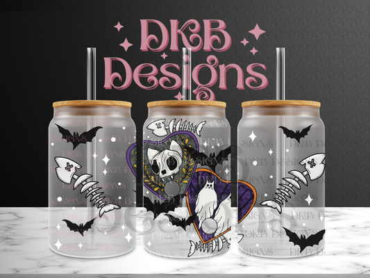 Cats white accents 16oz glass can UV DTF