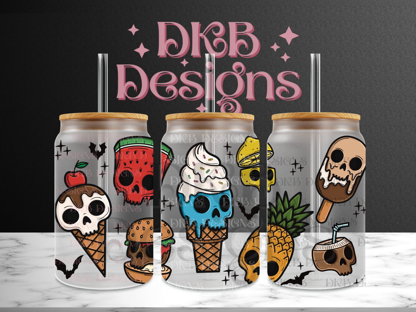 Skull foods 1 16oz glass can UV DTF