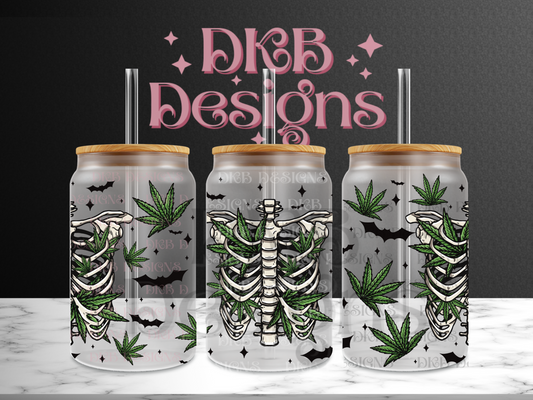 Weed skellie 16oz glass can UV DTF