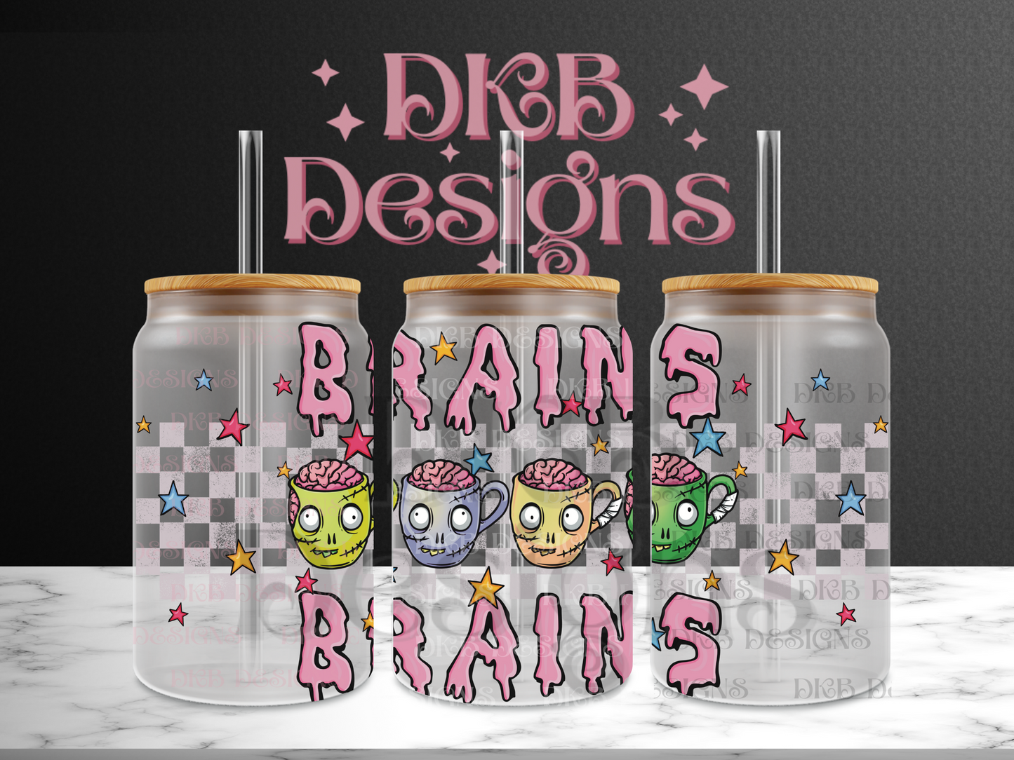 Brains 16oz glass can UV DTF