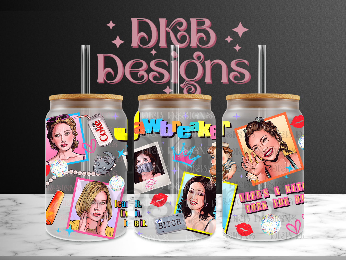 Jawbreaker 16oz glass can UV DTF