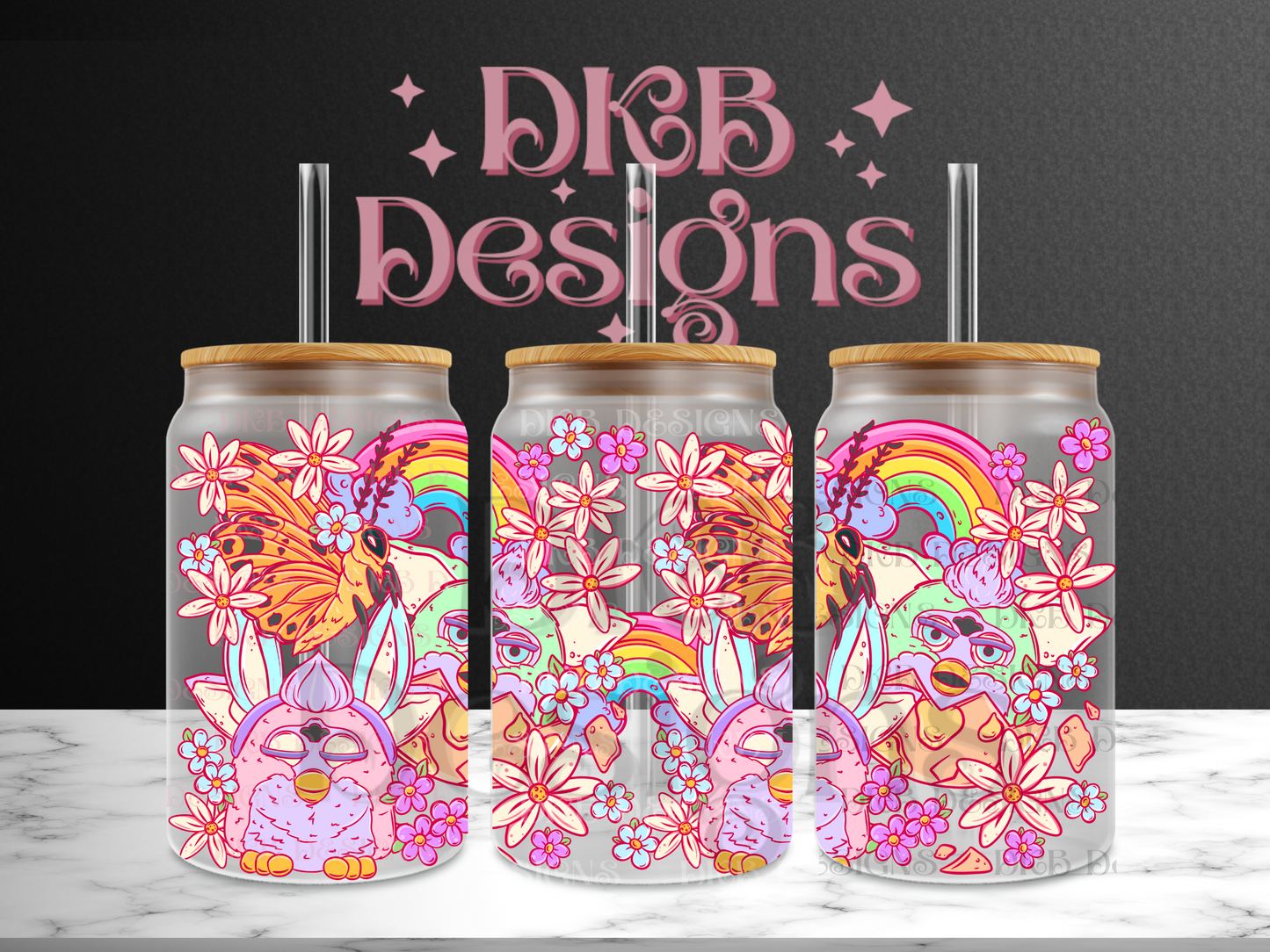 Easter furb 16oz glass can UV DTF