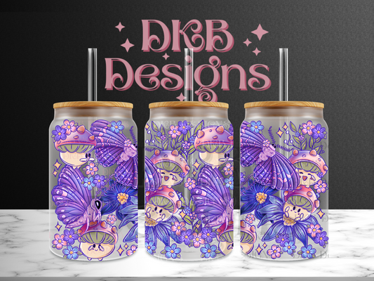 Spring mushies 16oz glass can UV DTF