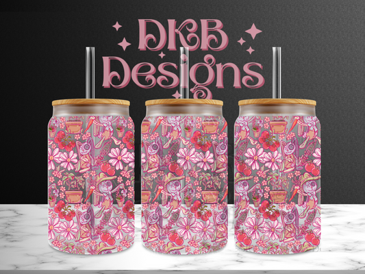 Ragdoll garden bunnies 16oz glass can UV DTF