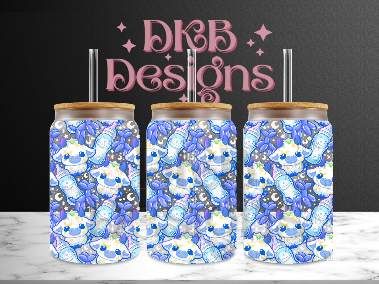 Milky Way cow 16oz glass can UV DTF