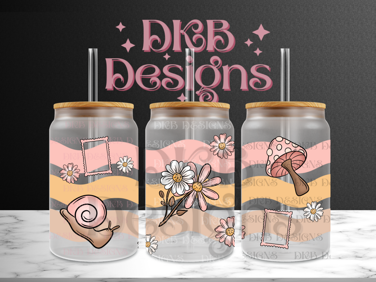 Pink spring 16oz glass can UV DTF
