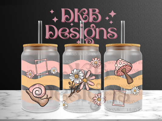 Pink spring 16oz glass can UV DTF