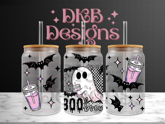 Boo crew 16oz glass can UV DTF