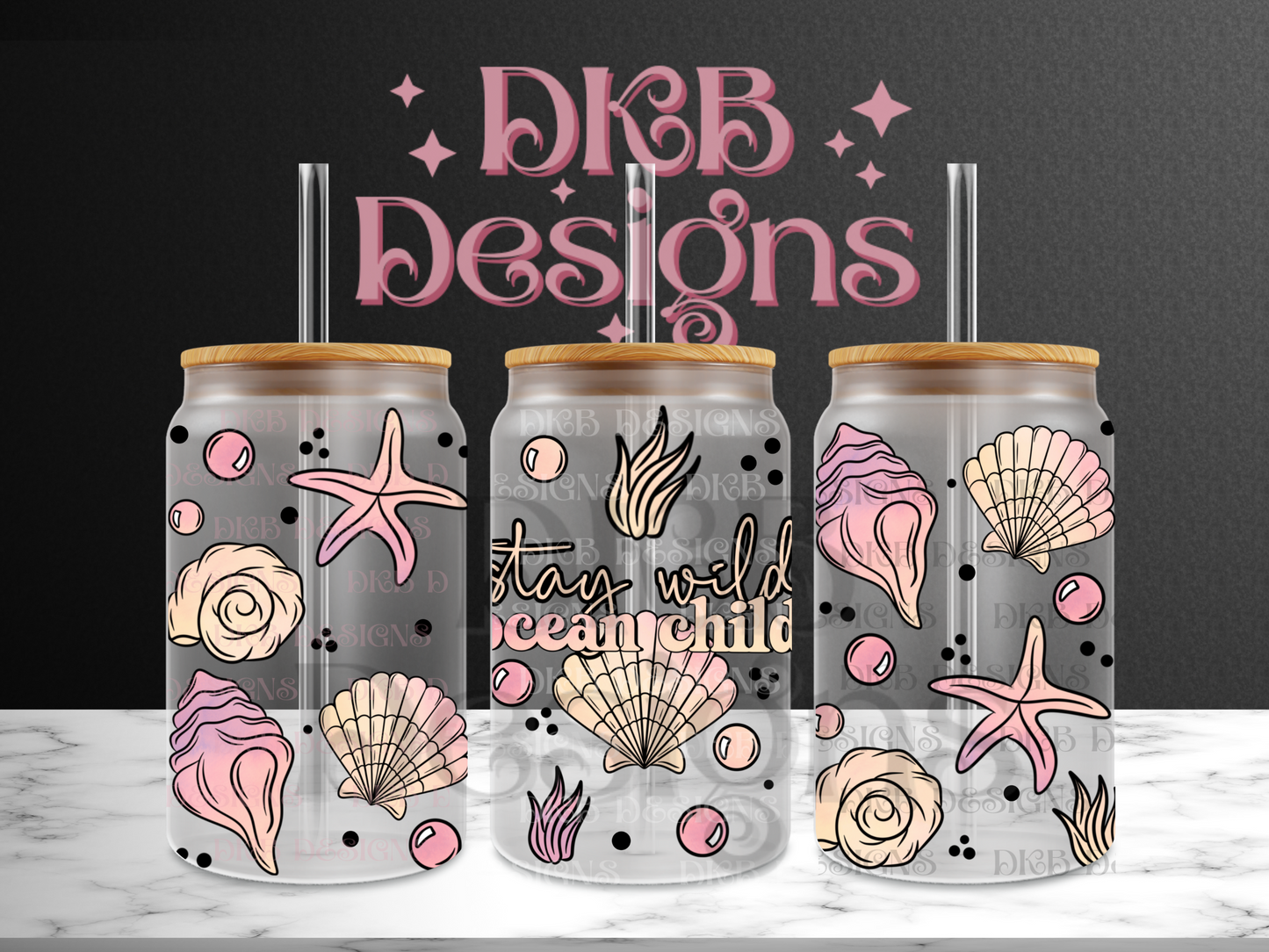 Stay wild ocean child 16oz glass can UV DTF