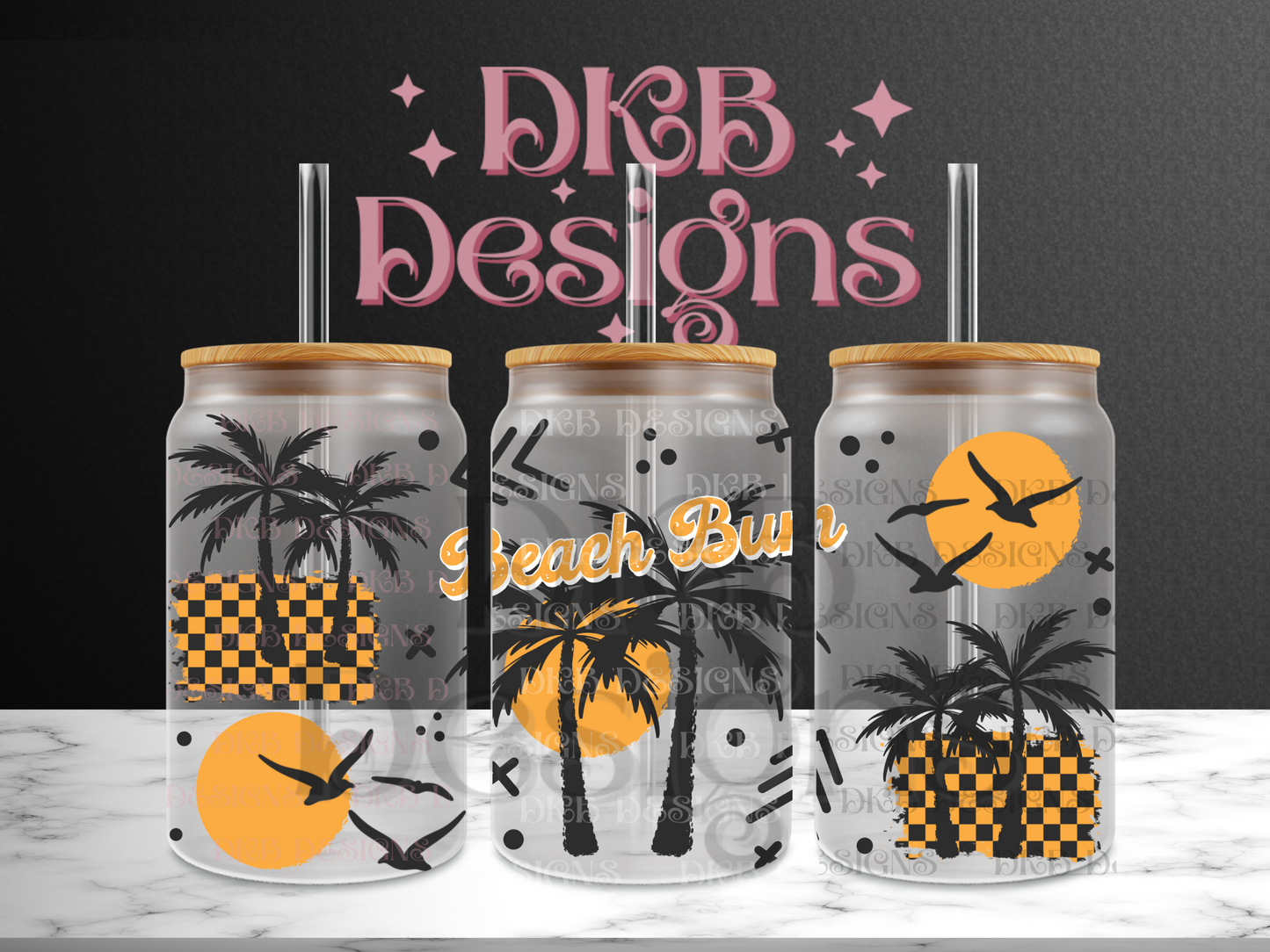 Beach bum 16oz glass can UV DTF