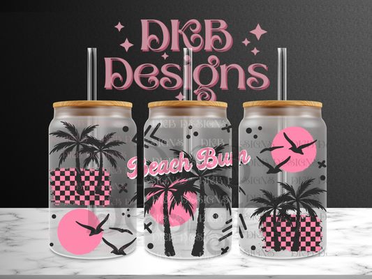 Beach bum pink 16oz glass can UV DTF