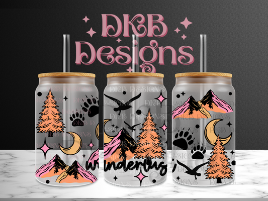 Wanderlust 16oz glass can UV DTF