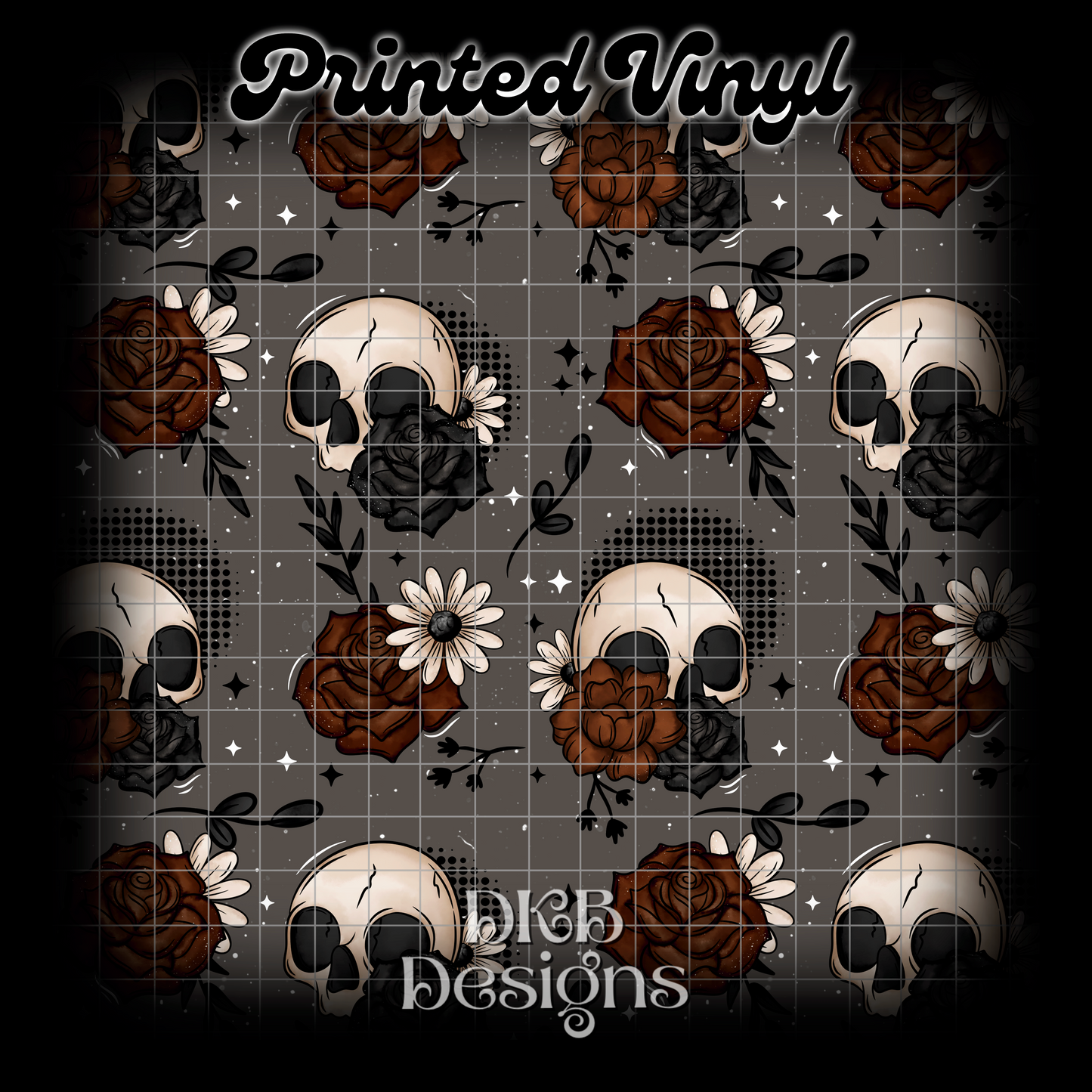 Dark floral skulls Printed Vinyl