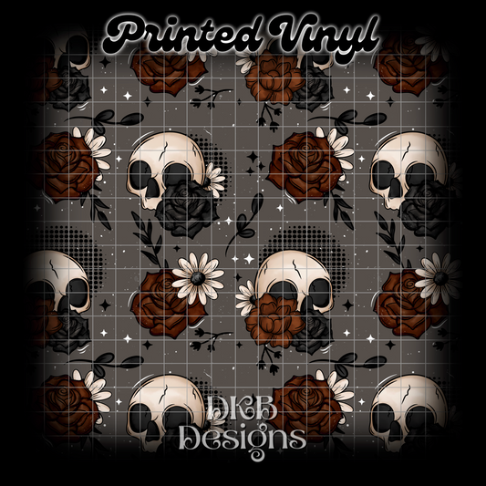 Dark floral skulls Printed Vinyl