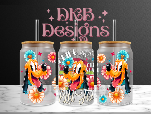 Spring break dog 16oz glass can UV DTF