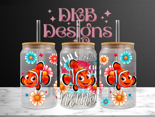 Spring break clown fish 16oz glass can UV DTF