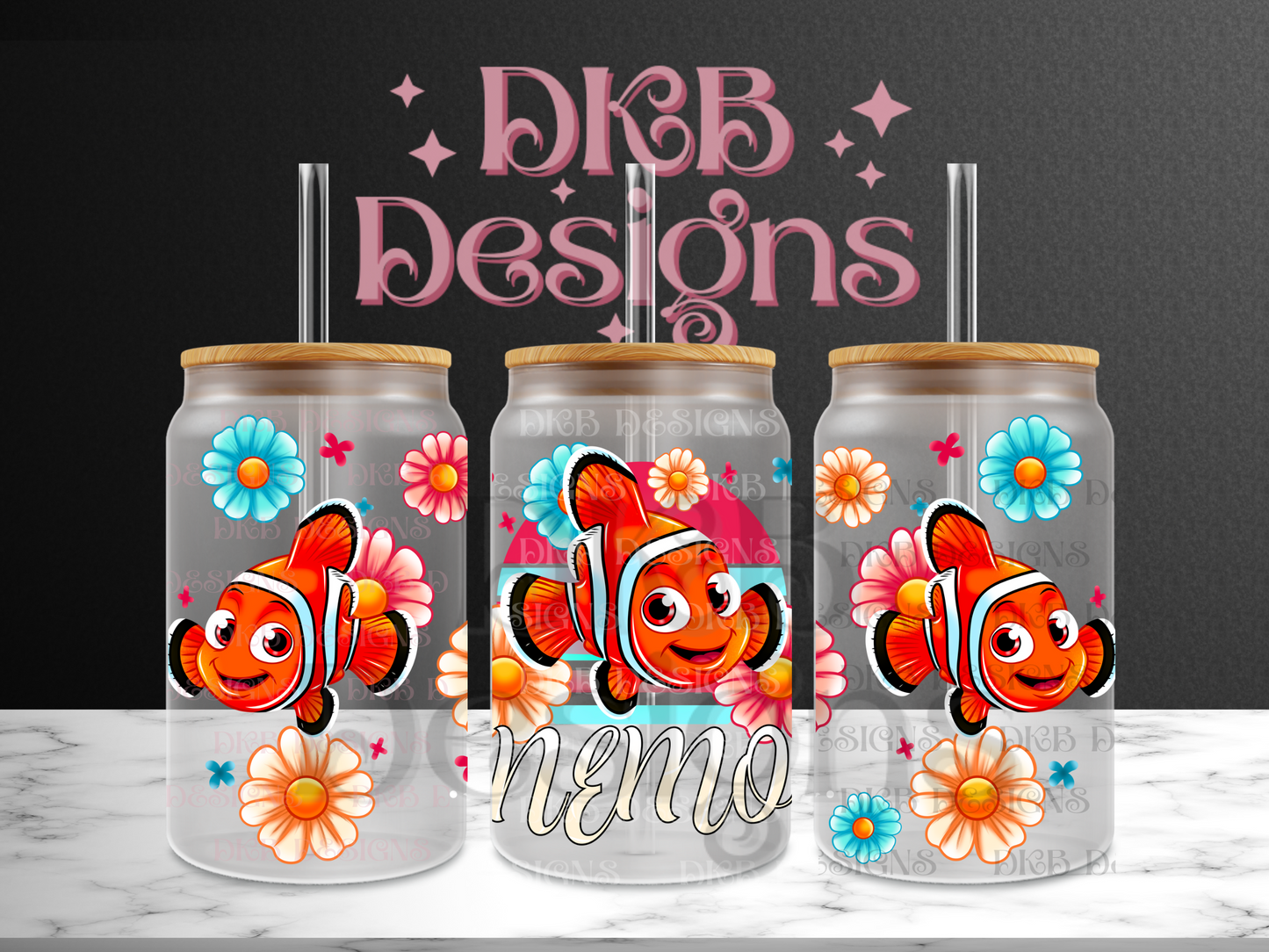 Clown fish 16oz glass can UV DTF
