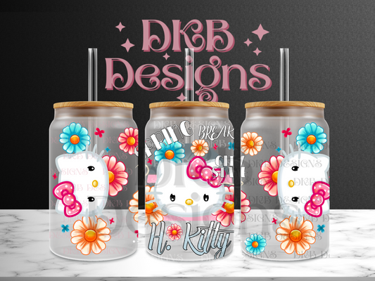 Spring break h kitty 16oz glass can UV DTF