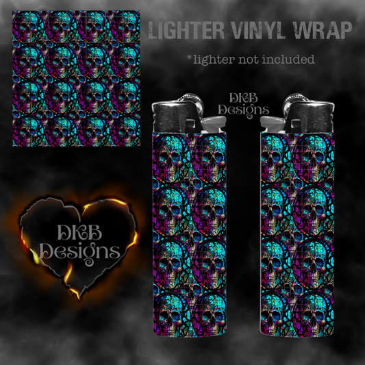 Stained glass skull lighter vinyl wrap