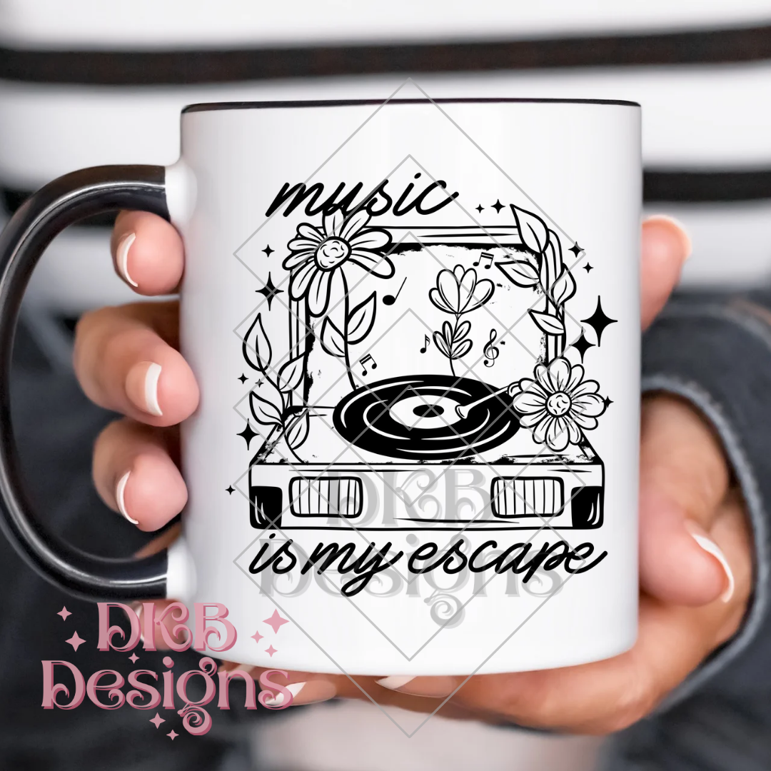 Music is my escape black UV DTF