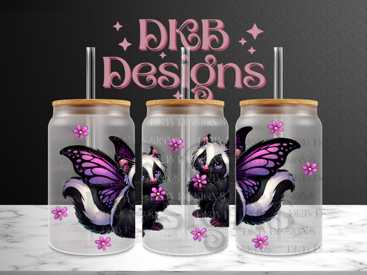 Skunks with wings 16oz glass can UV DTF