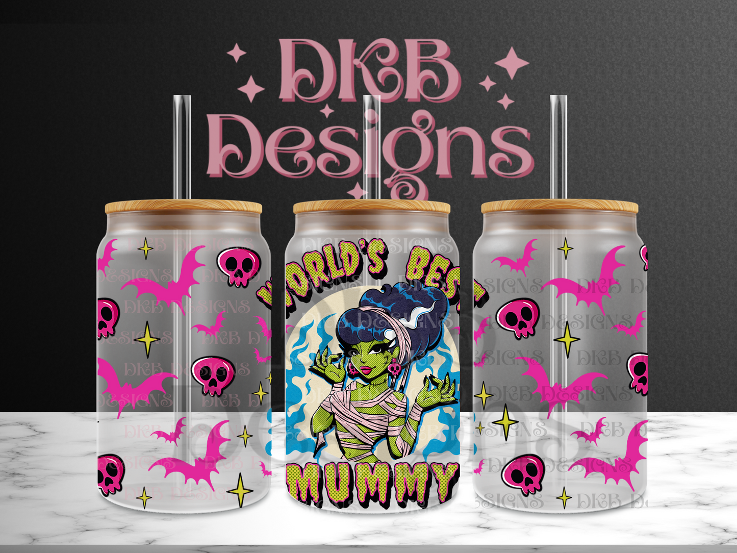 World's best mummy 16oz glass can UV DTF