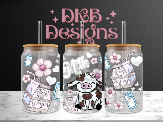 Milk cow 16oz glass can UV DTF