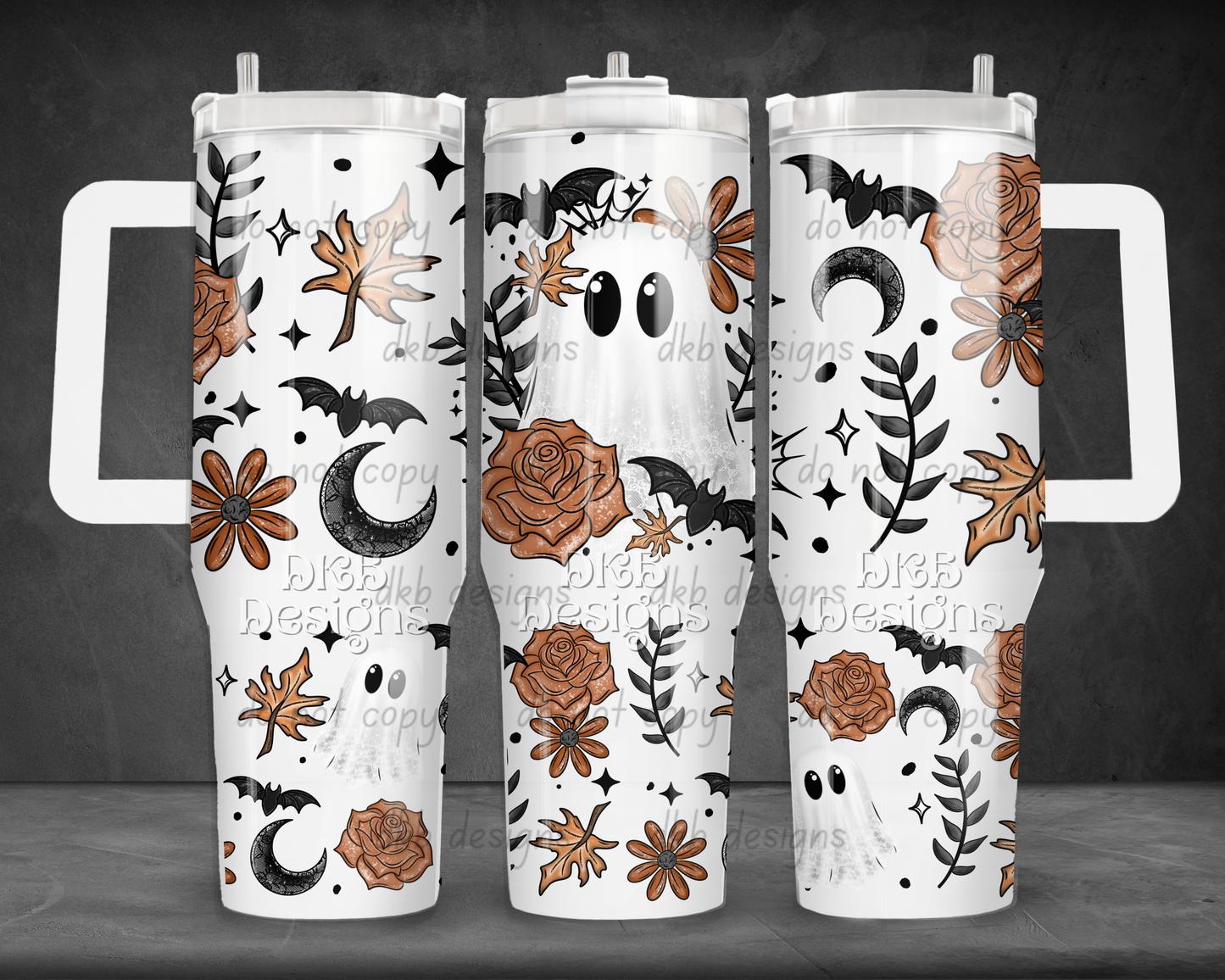 Orange floral ghost 40oz Tumbler UV DTF