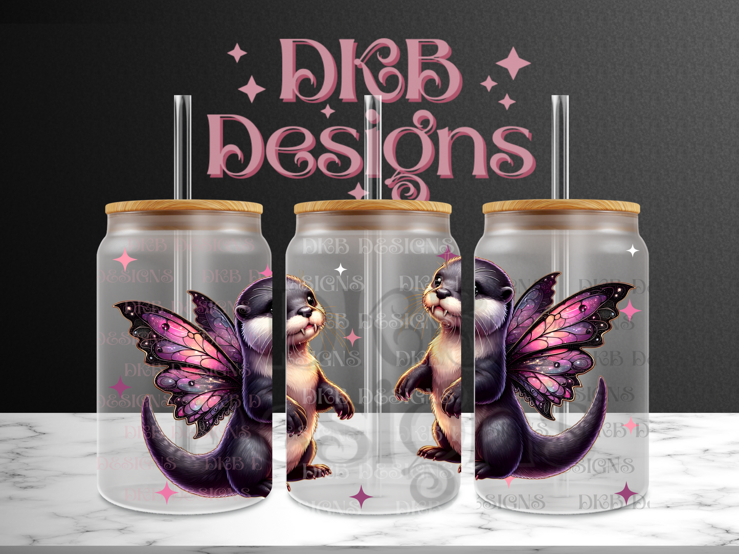 Otters with wings 16oz glass can UV DTF
