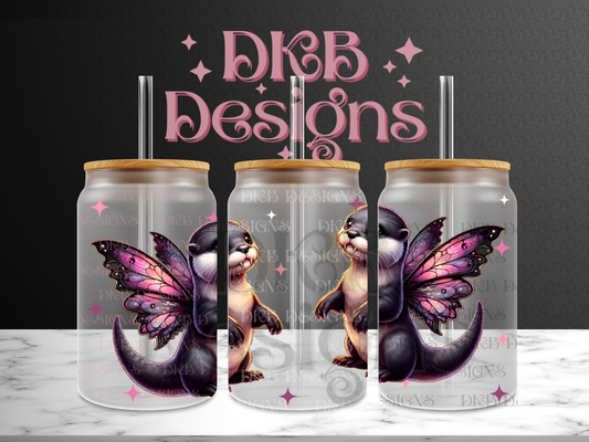Otters with wings 16oz glass can UV DTF