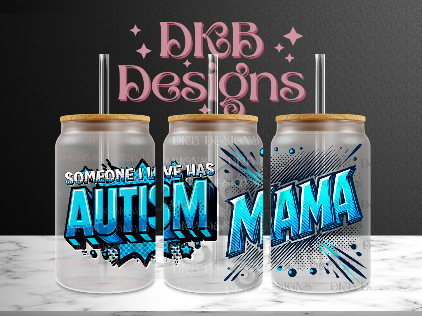 Autism mama 16oz glass can UV DTF