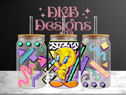 Bird 16oz glass can UV DTF