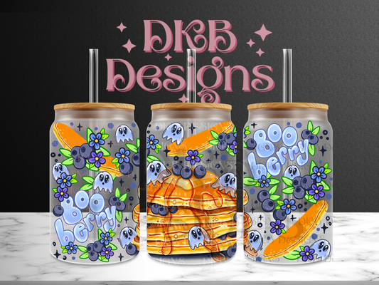 Boo berry pancakes 16oz glass can UV DTF