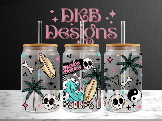 Make waves 16oz glass can UV DTF